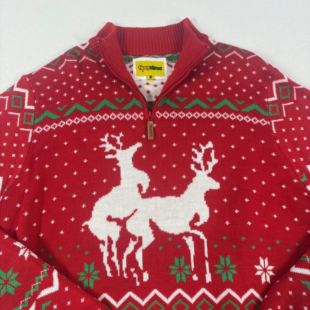 Tipsy Elves Sweater Men XXL Red Reindeer Humping Fair Isle Christmas Crude Funny - Picture 3 of 11